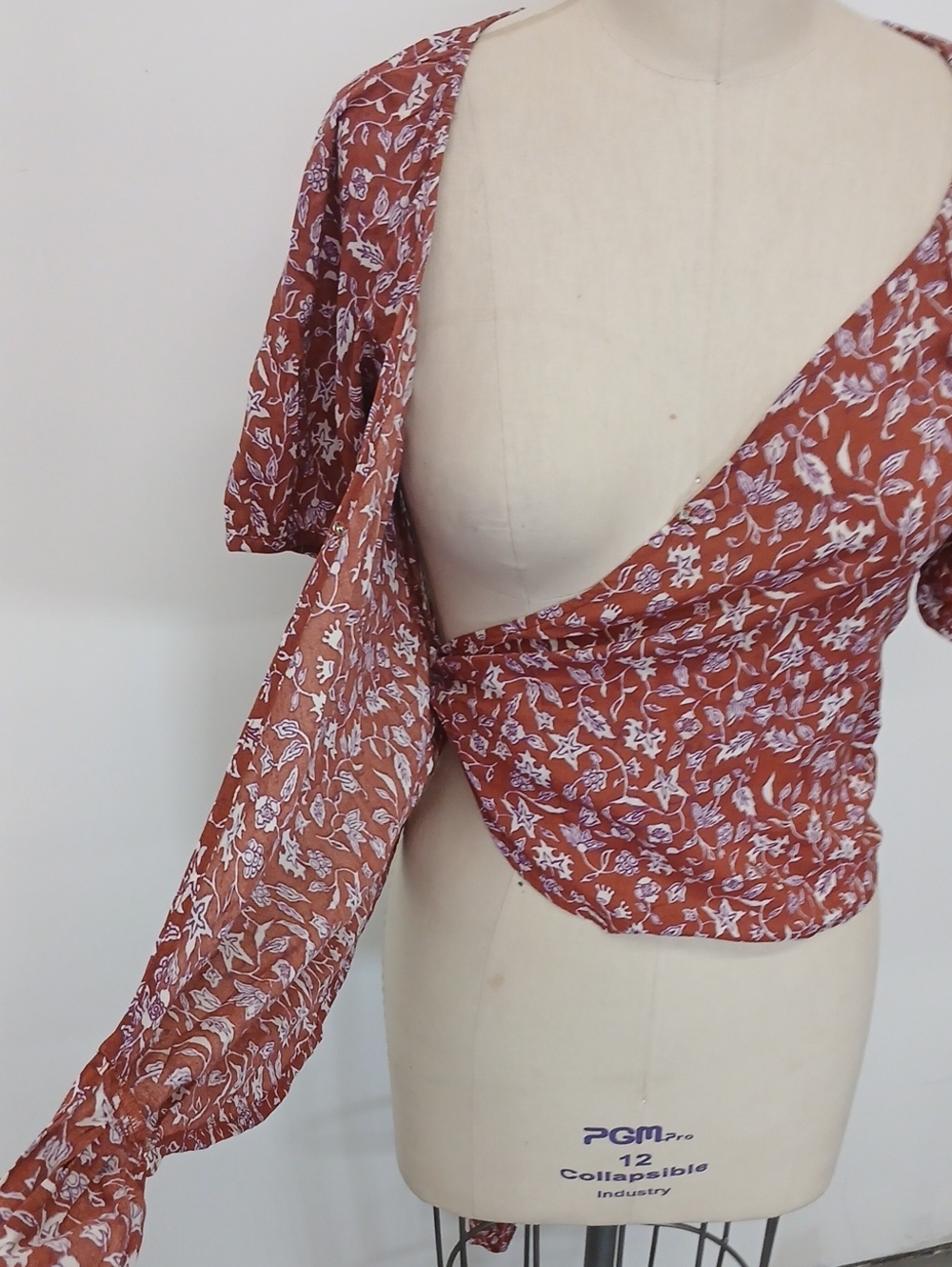 Madewell Rust Floral Wrap Blouse with Tie - Picture 7 of 9